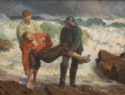Laurits Tuxen The Drowned is braught on shore oil painting on canvas